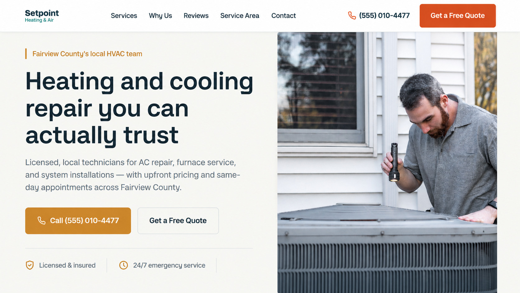 Website preview for Setpoint Heating & Air